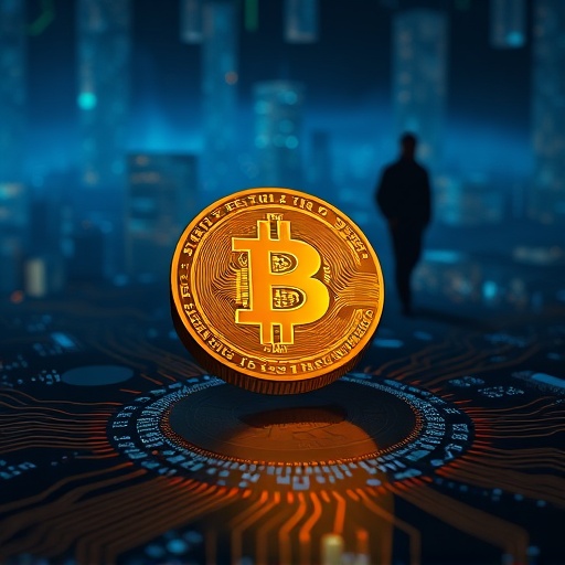 비트코인 BTC 창립자와 사토시 나카모토를 상징하는 디지털 이미지